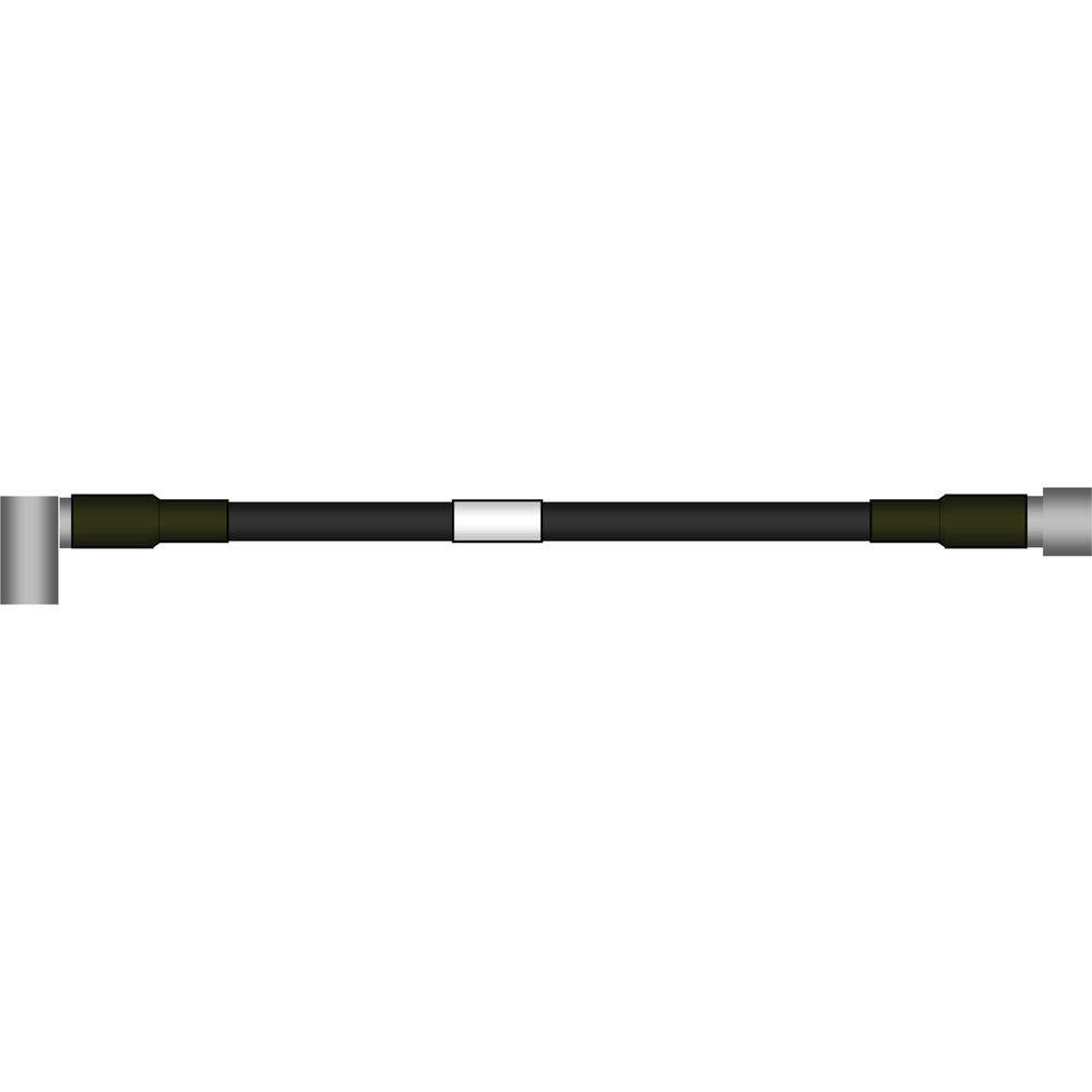 Zwarte kabel met een wit gedeelte in het midden en metalen uiteinden.
