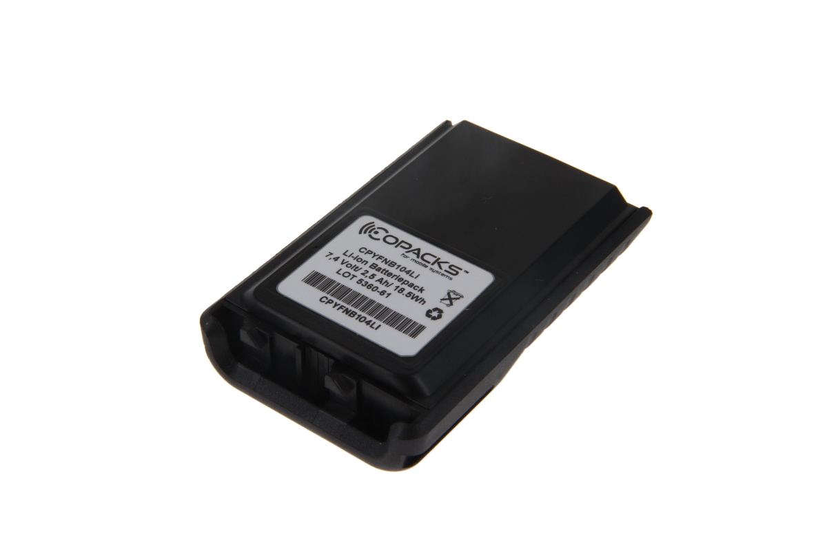 Zwarte lithium-ion batterijpak met sticker, specificaties op wit etiket.