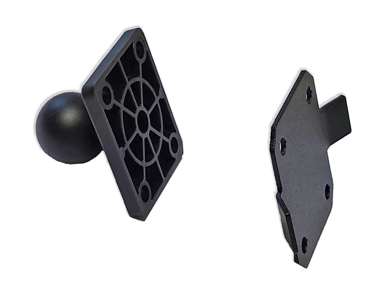Deux plaques en plastique noir avec connexion à boule et plate.