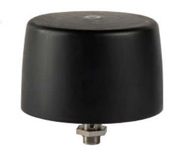 Zwarte cilindrische antenne met metalen schroefdraad onderaan.