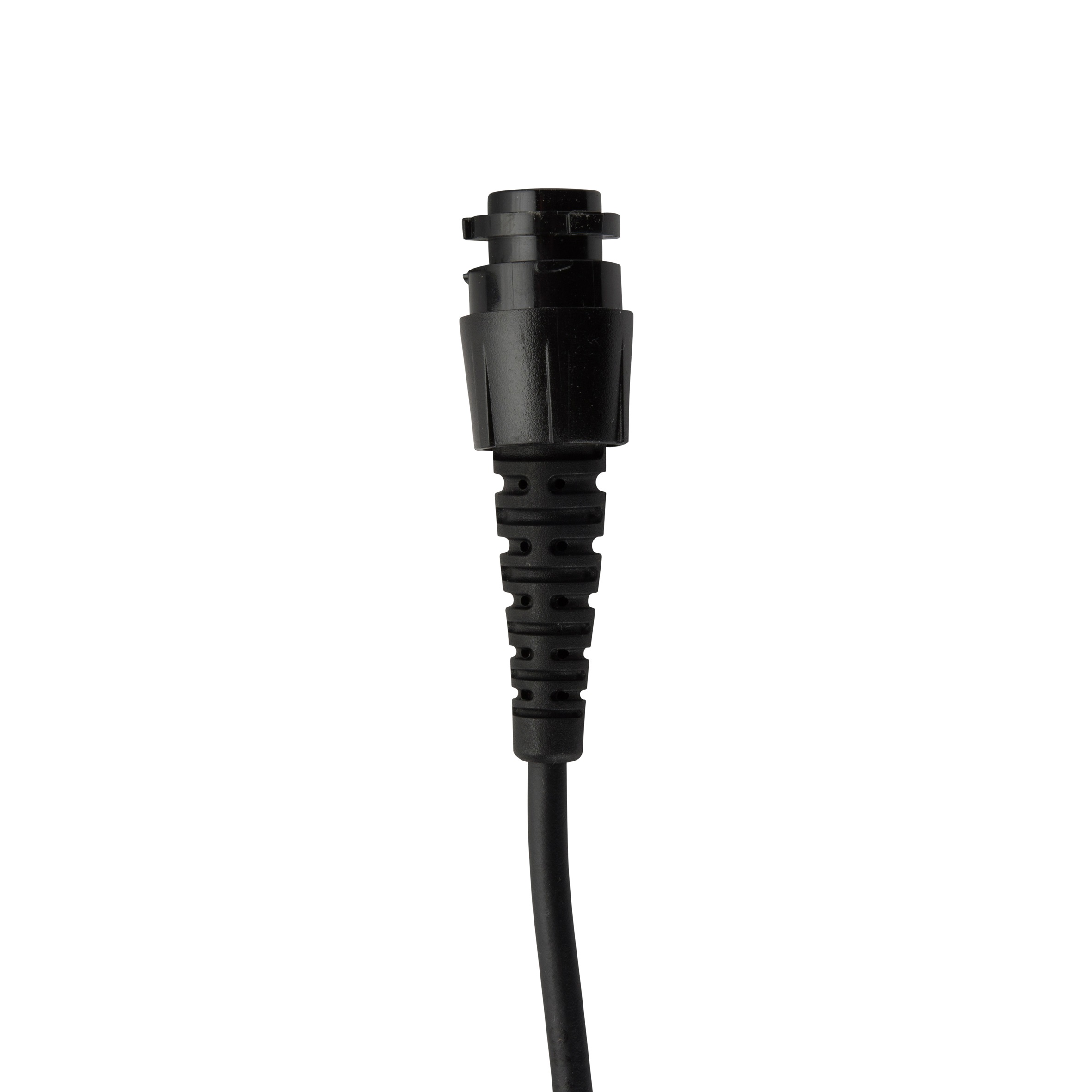 Zwart kabel met ronde connector bovenaan.