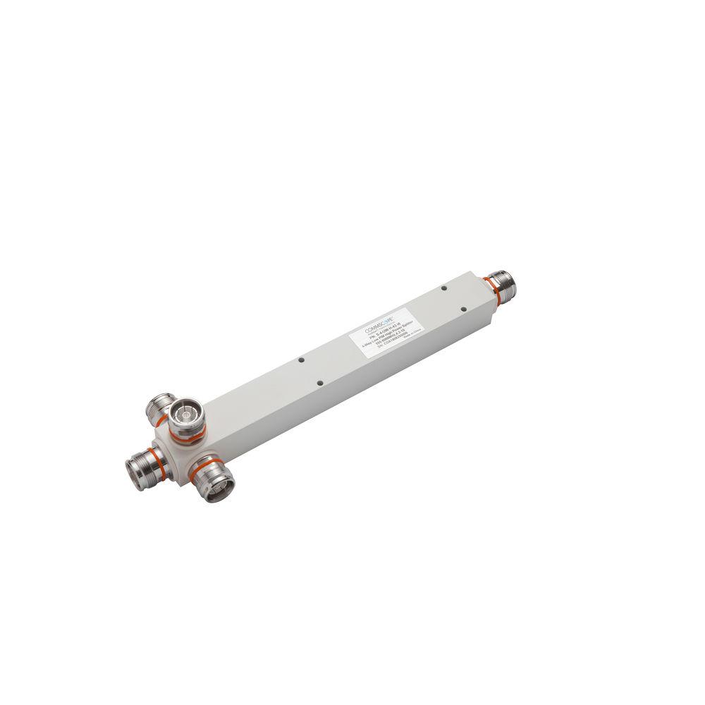 Grijze radiofrequentiesplitter met drie aansluitingen.