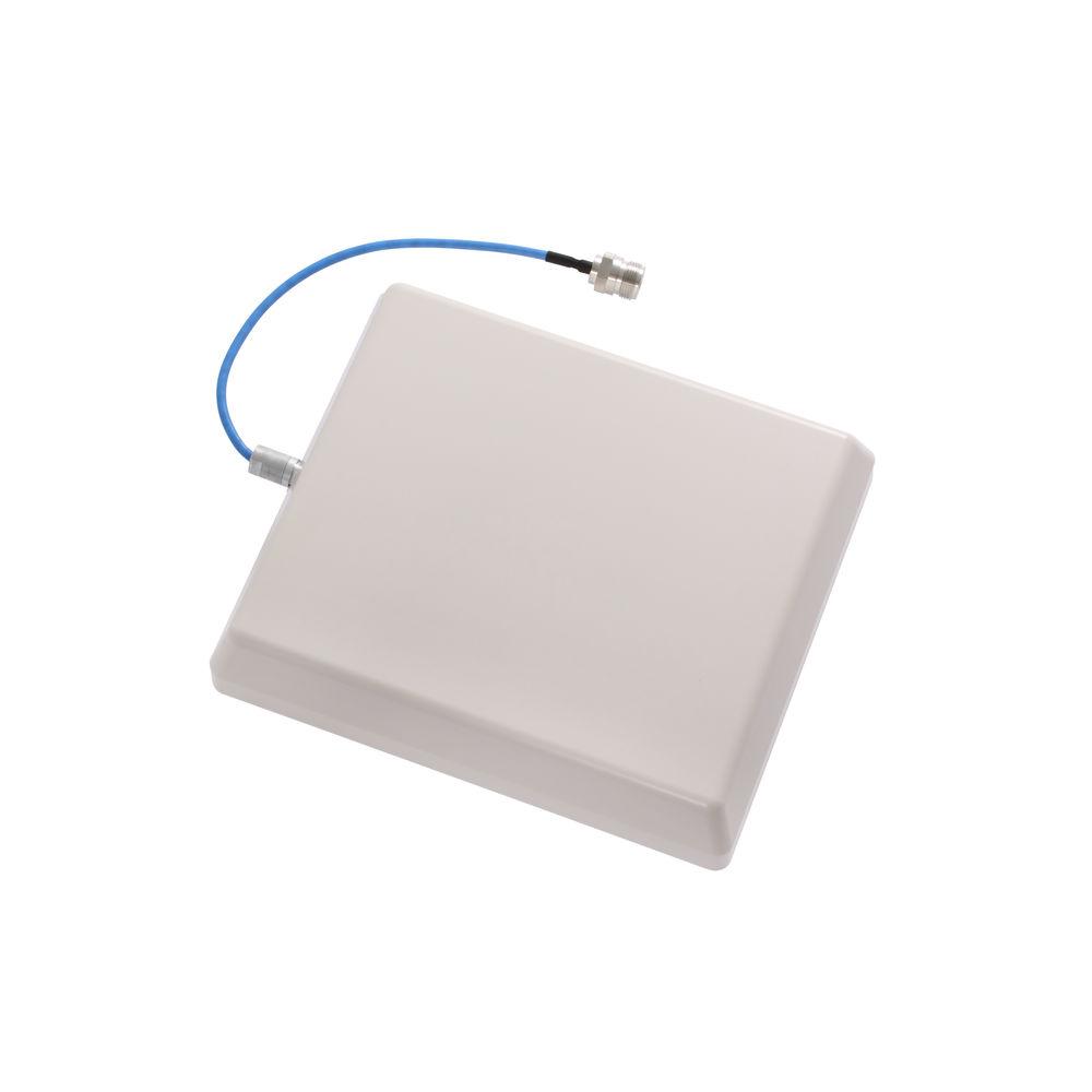Square antenna with blue cable and connector