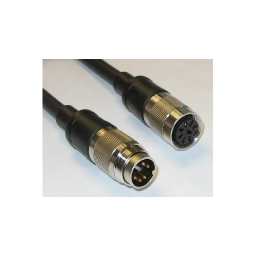 Twee 4-pins industriële connectoren met ronde zwarte stekkers.