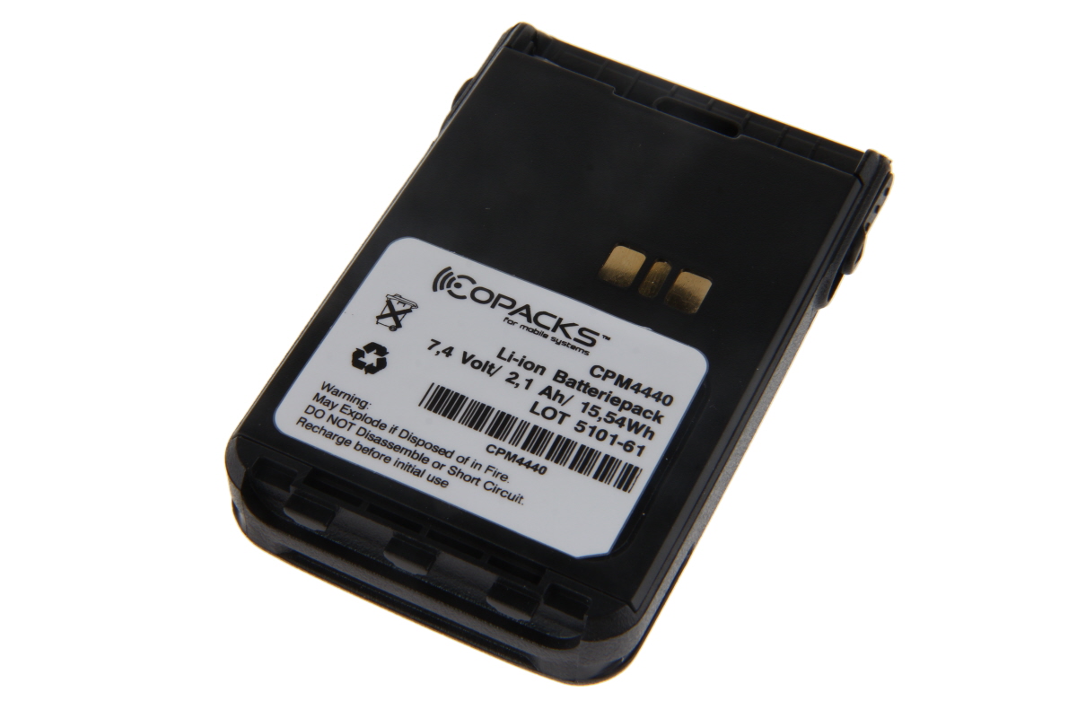 Li-ion-batterijpack, 7,4V, 2,1Ah, 15,54Wh, veiligheidswaarschuwingen bijgevoegd.