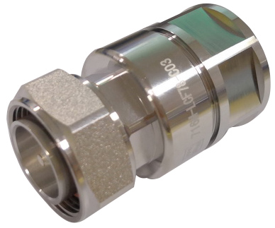 Metal connector, cylindrical, made of stainless steel.
