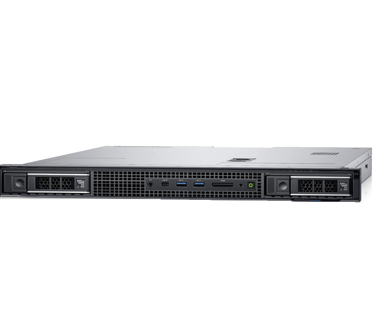Rackserver met ventilatierooster en poorten aan de voorkant.