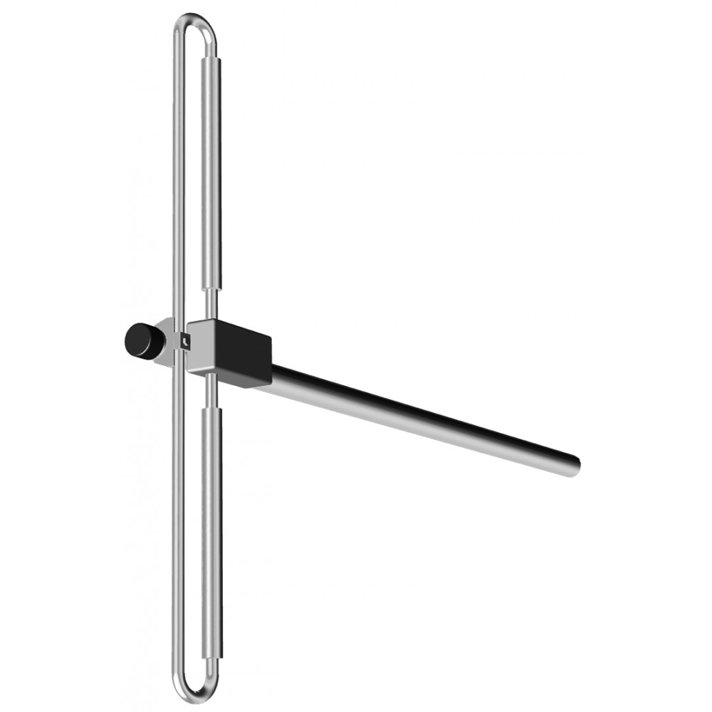 Metal handrail with wall mounting, side view.