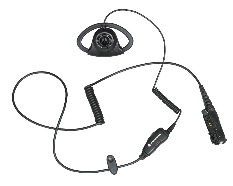 Black wired earpiece set with microphone and connector plug.