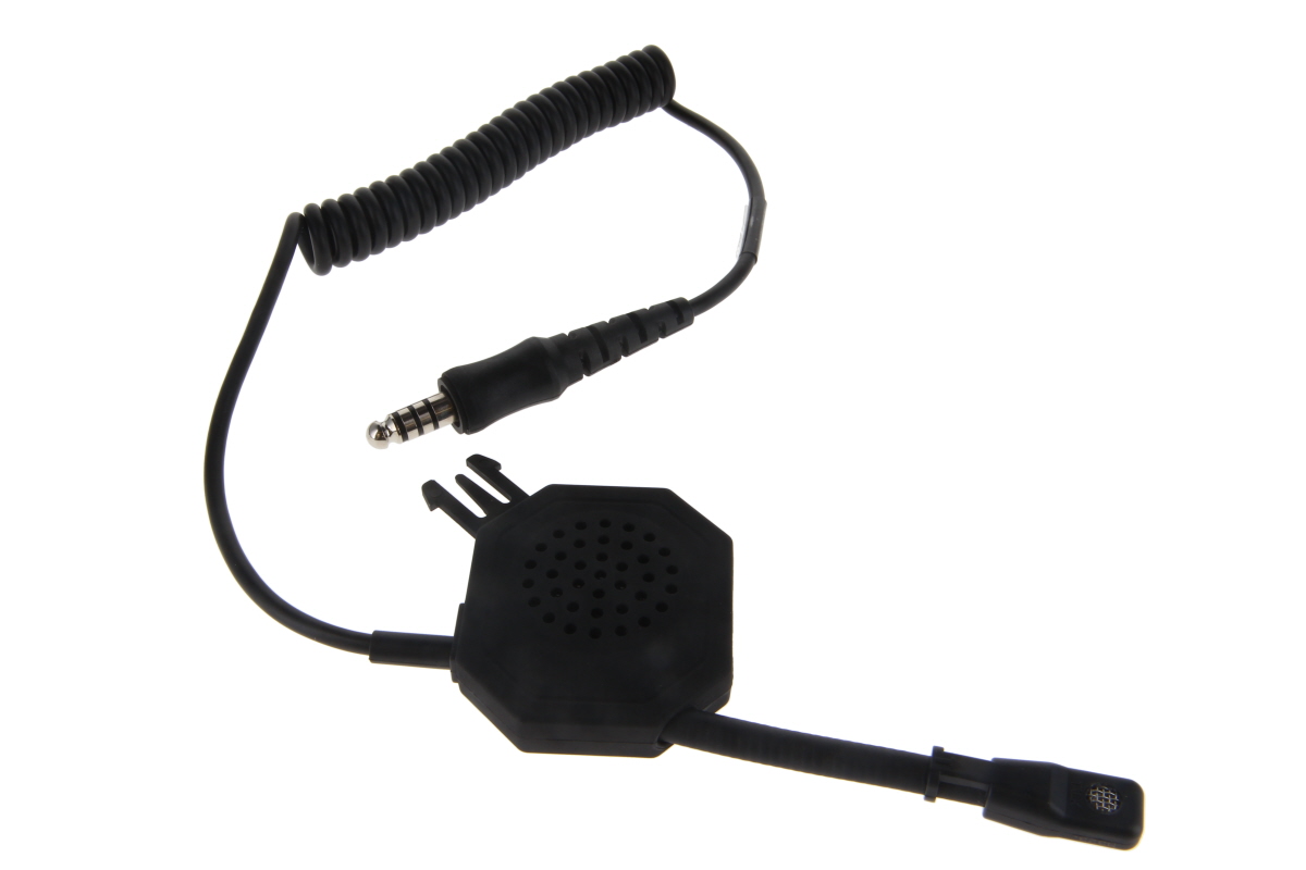 Black microphone with cable and 3.5mm plug.