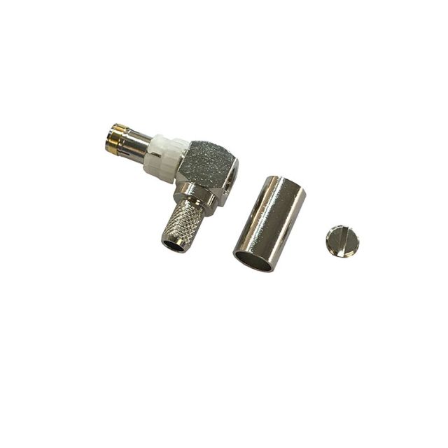 Coaxial connector with detachable parts, right-angle design.