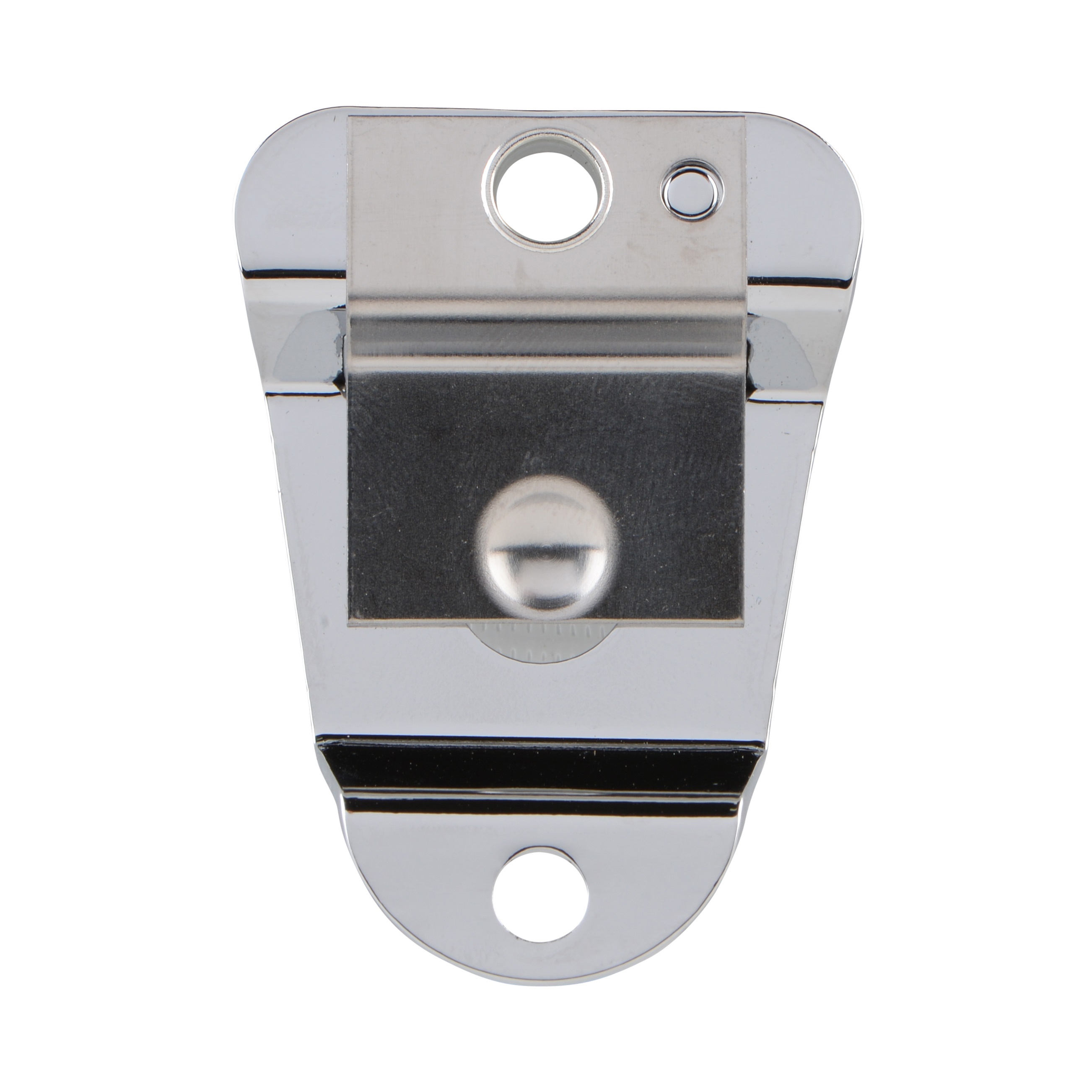 Metal wall-mounted bottle opener with two screw holes.