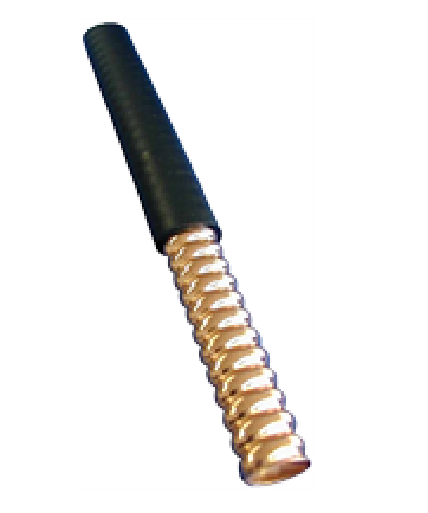 Screwed coupling with black handle and copper thread.