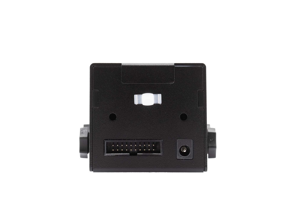 Appareil électronique noir rectangulaire avec ports à l'avant.