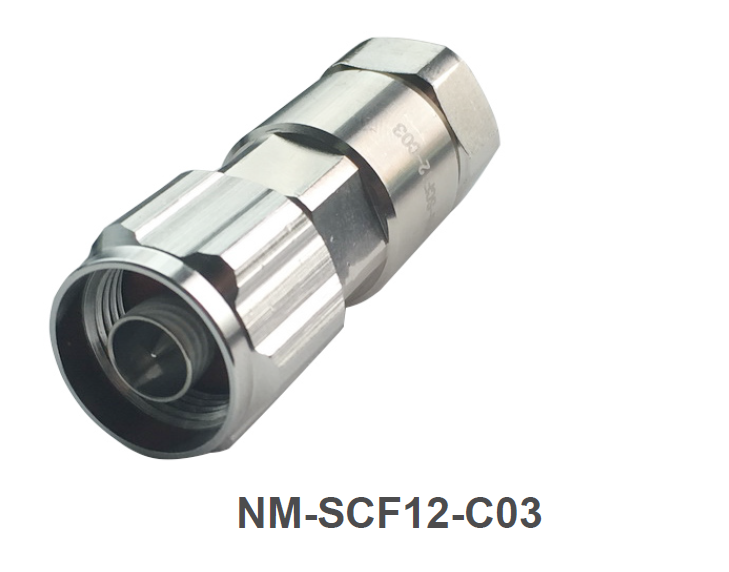 Metal coaxial connector, model NM-SCF12-C03.