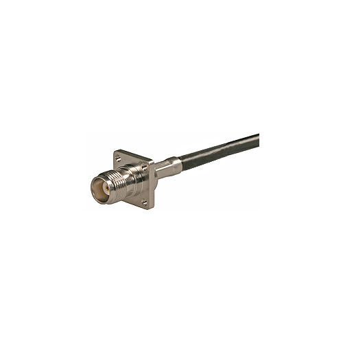 Coaxial connector with cable, silver-colored, square base.