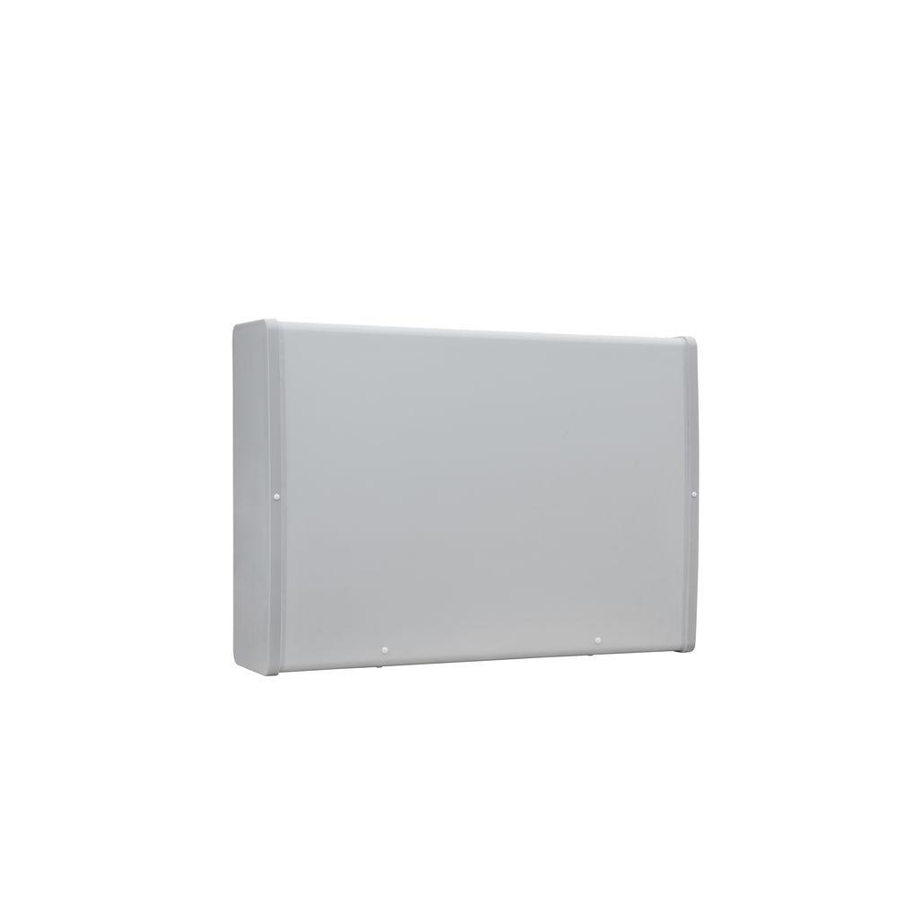 7000-00042200_com_01.jpg Grijs-wit aluminium privacyscherm, rechthoekige vorm.