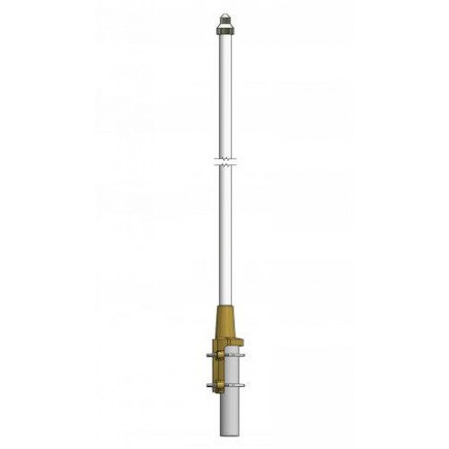 Lange witte antenne met grijze basis en gele middensectie