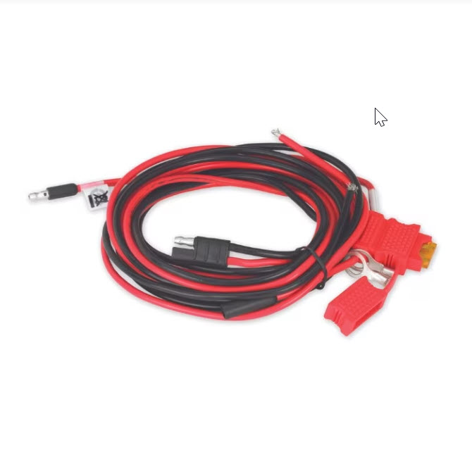 Rood en zwart kabel met krokodillenclips en aansluitingen.