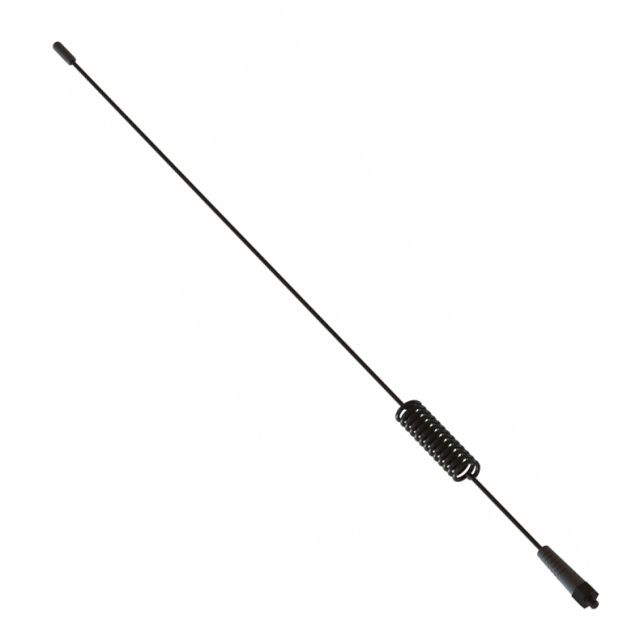 Lange zwarte antenne met spoel in het midden.