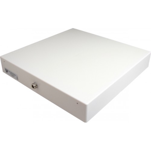 Witte vierkante metalen doos met connector aan de zijkant.