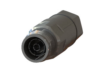 Metal connector with threads, cylindrical shape.