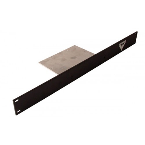 Black mounting bracket with rectangular metal section and laser-etched logo on the side.
