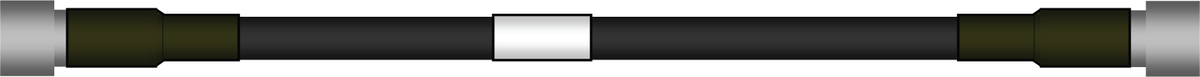 Tube noir avec extrémités argentées, section centrale grise.