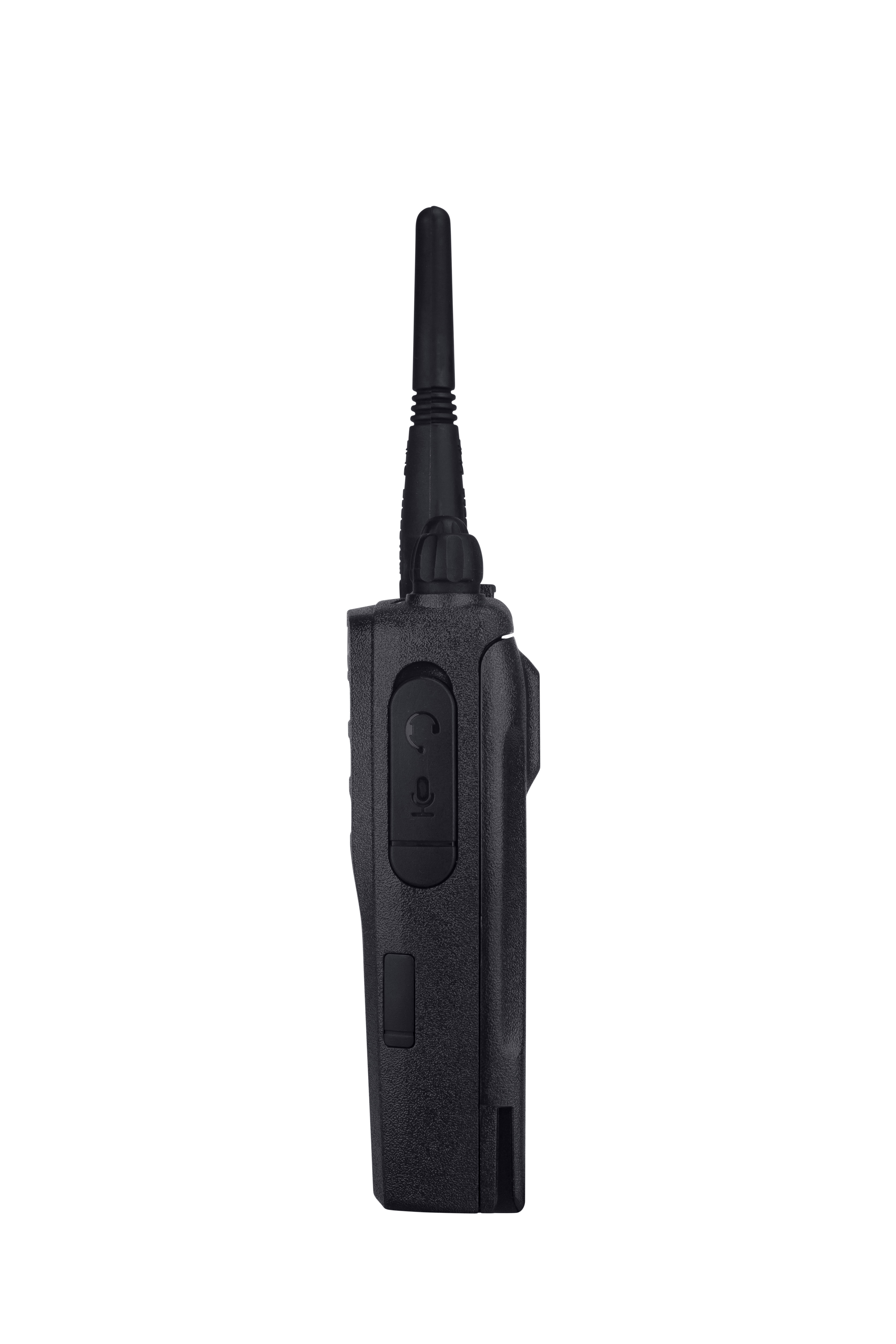 Handheld radio with antenna side view