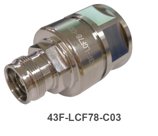 Adaptateur de connecteur fileté argenté, inscrit 43F-LCF78-C03.