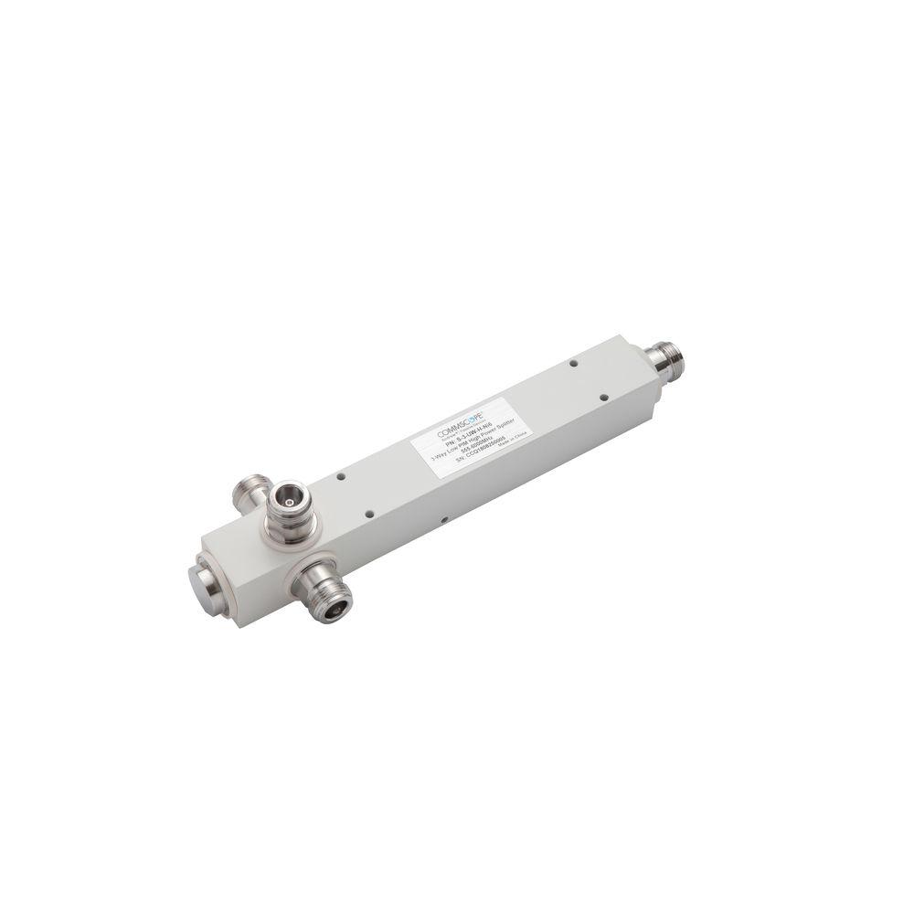 Metal RF splitter with multiple connectors.