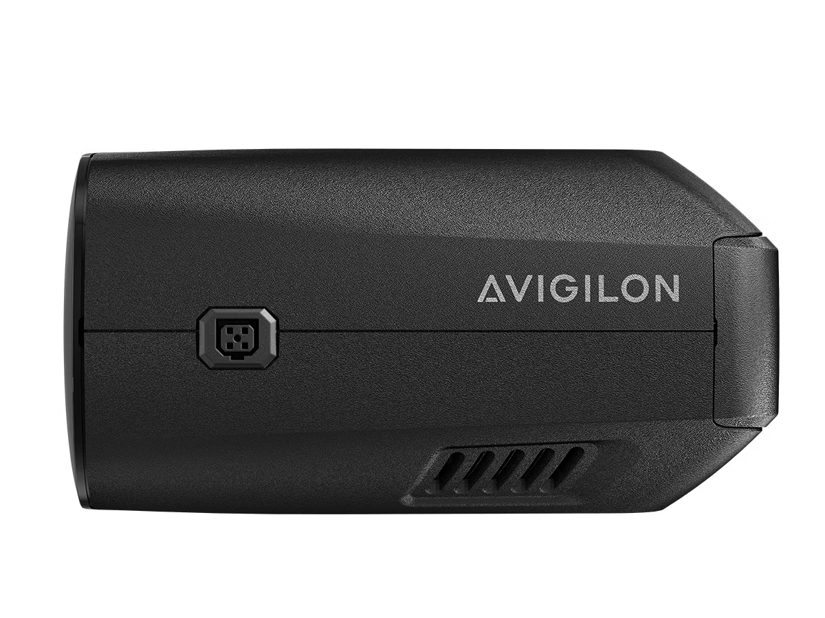 Black security camera with Avigilon logo on side.