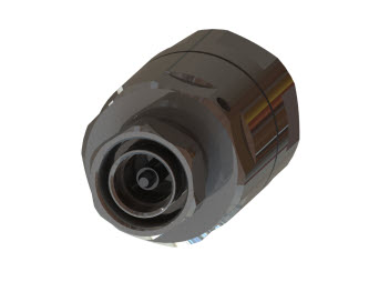 Metallic-looking connector plug, cylindrical shape, multiple layers