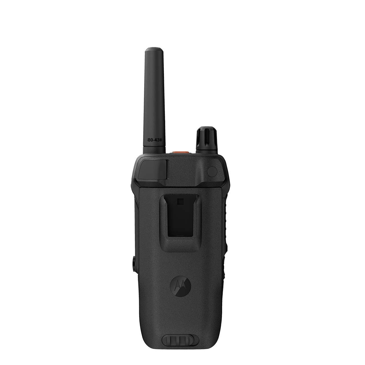 Radio numérique noire avec antenne et bouton rotatif.