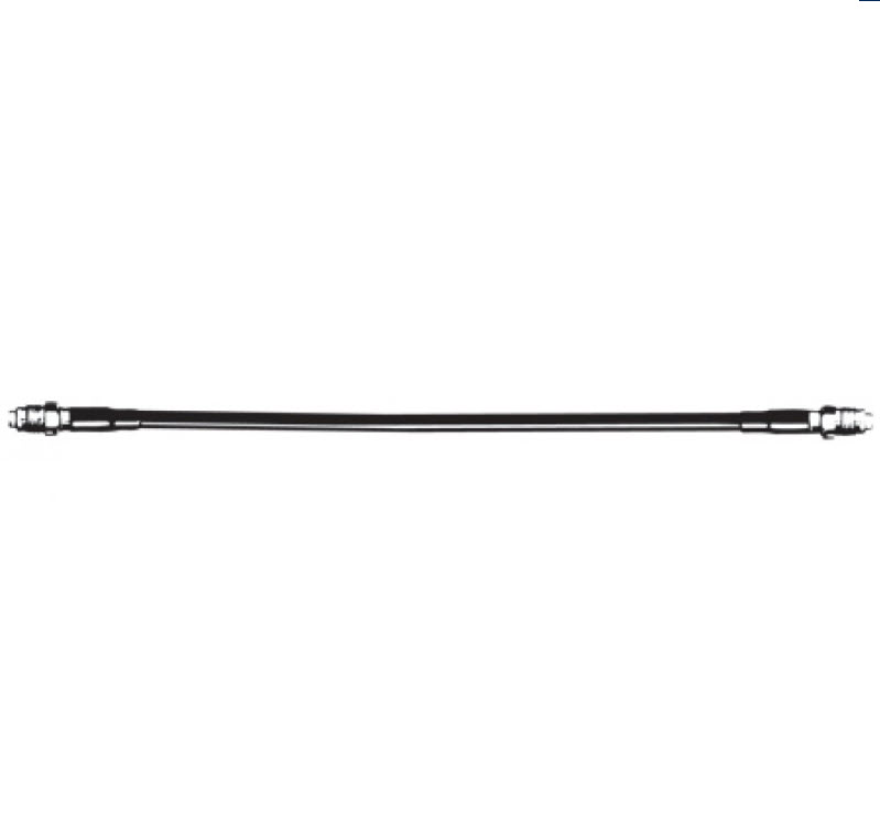 Long flexible high-pressure hose with metal fittings on both ends