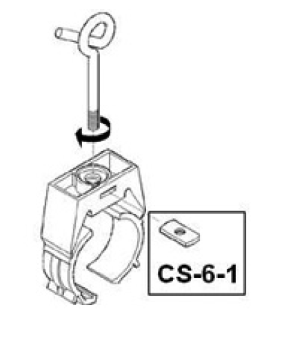 Toont montage-instructies voor kabelklem CS-6-1 met schroefmechanisme.