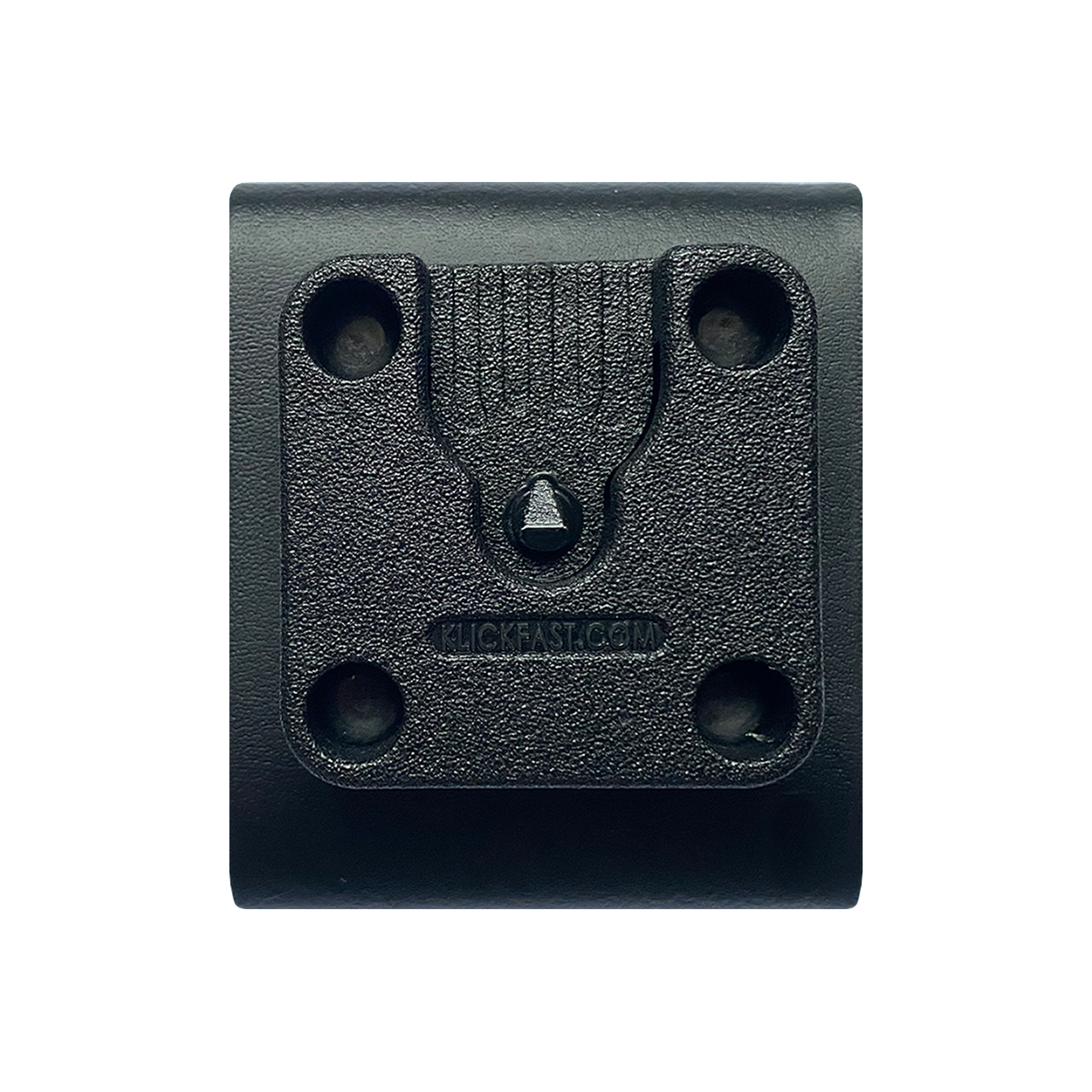 Support noir avec quatre trous et mécanisme de clic, inscription 'KLICKFAST.COM'.