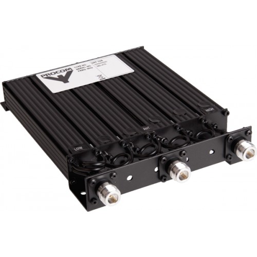 Black radio frequency filter with three connectors.