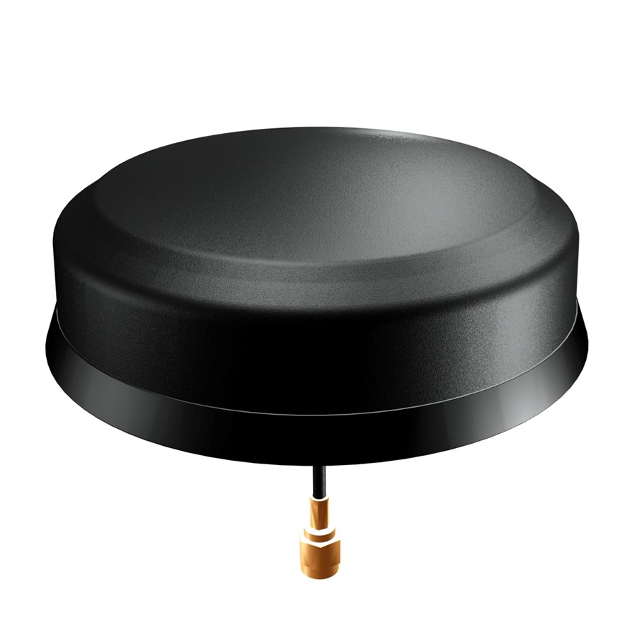Antenne ronde noire avec connecteur doré en bas.
