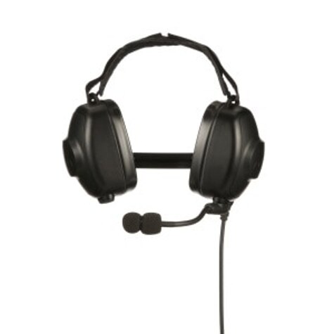 Zwarte koptelefoon met microfoon en kabel.