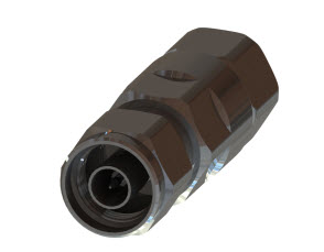 Metal adapter with hexagonal shape and threaded connection.