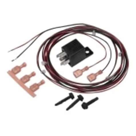 Wiring set with relay, connectors, and screws.