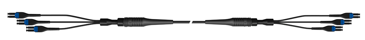 Zwarte Y-kabel met drie uiteinden aan elke kant.