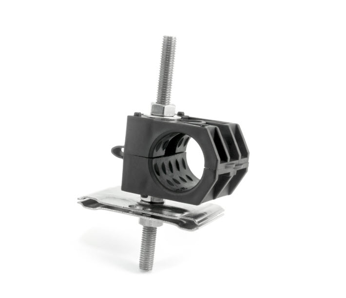 Support de collier de serrage en métal et plastique avec vis.