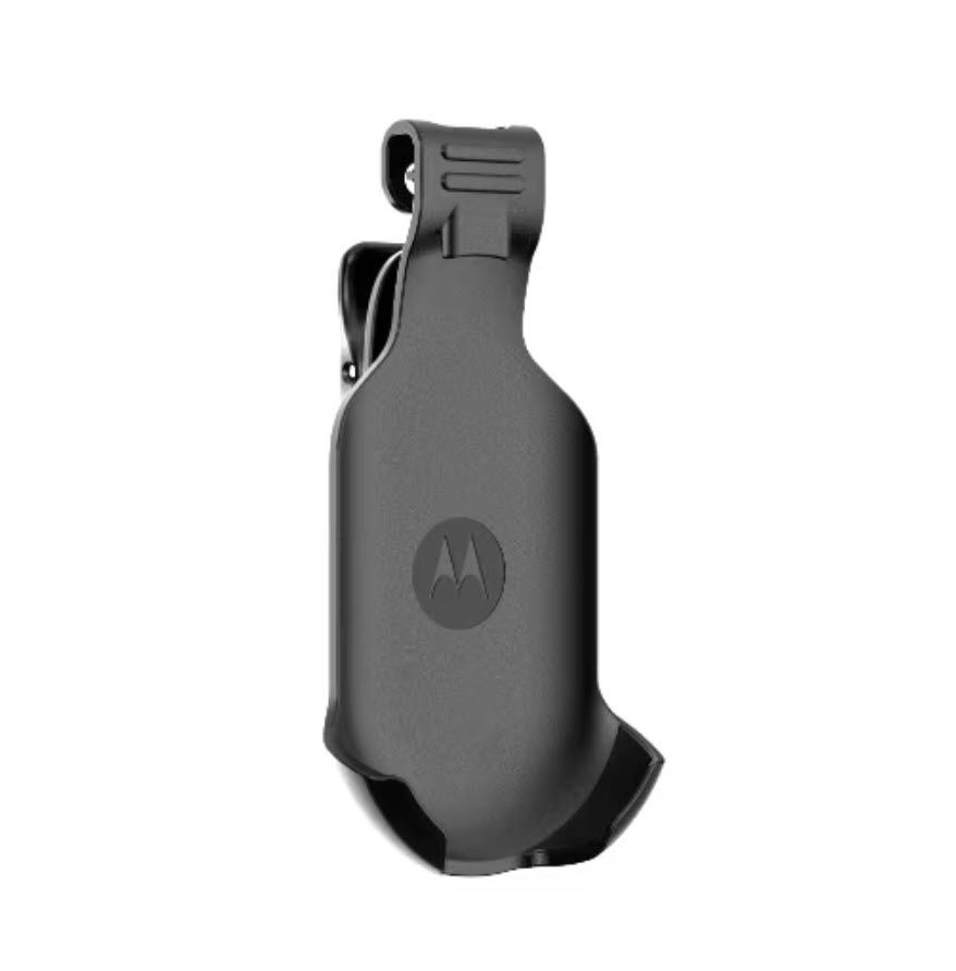 Zwarte riemclip voor een communicatieapparaat.