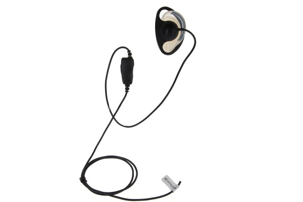 Earbud with a cable and built-in microphone in black and white.