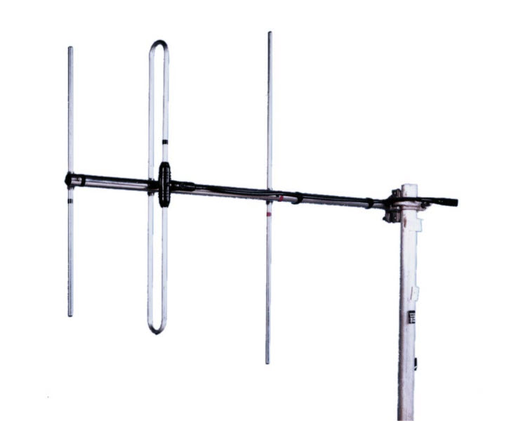 Yagi-antenne met vijf elementen op mast gemonteerd
