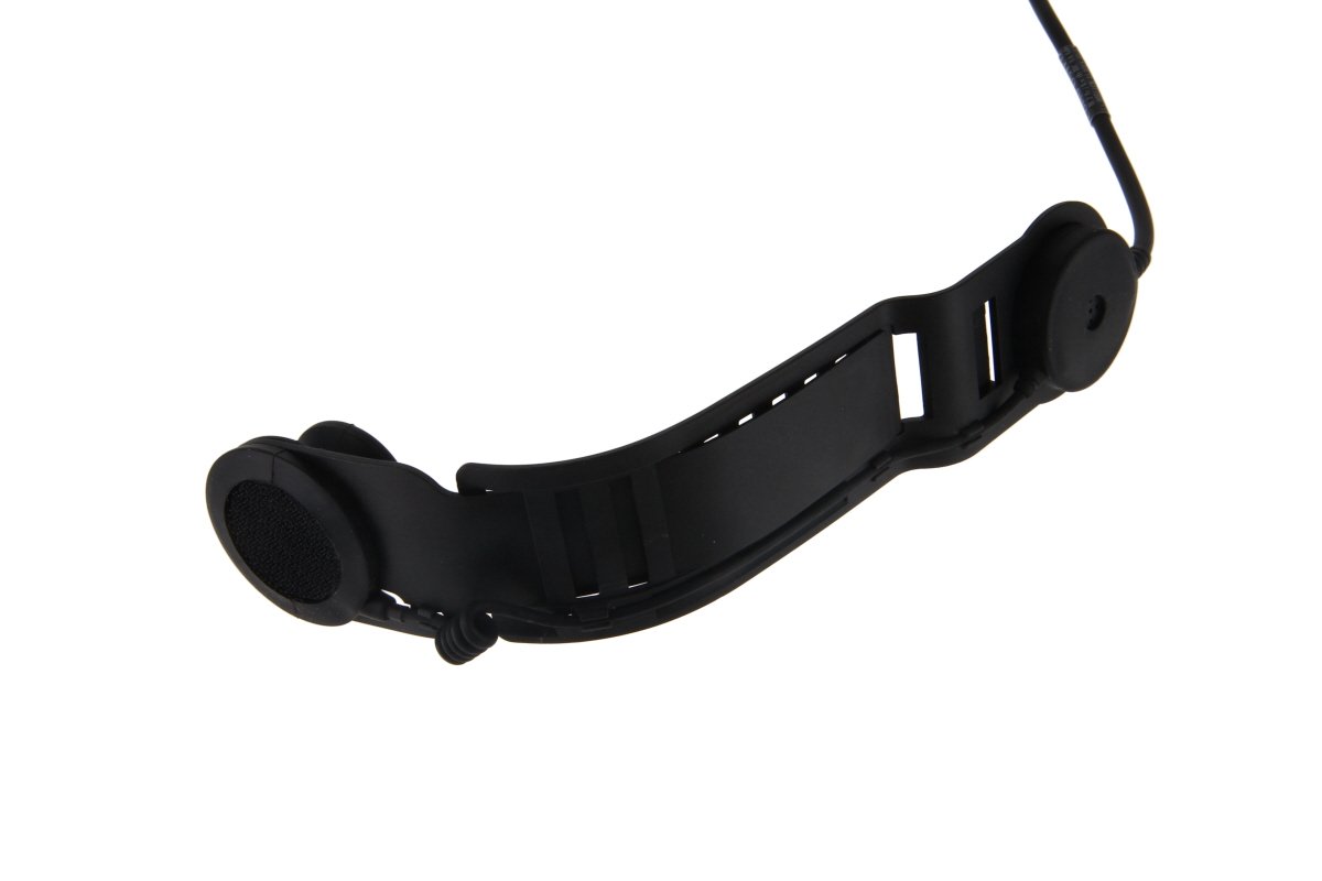 Zwarte elastische hoofdband met luidsprekers.