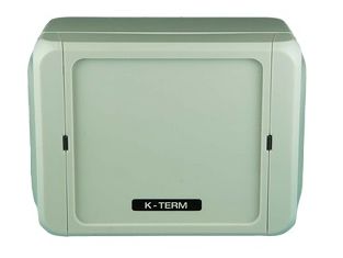 Boîtier rectangulaire en plastique gris avec poignées noires et étiquette K-TERM.