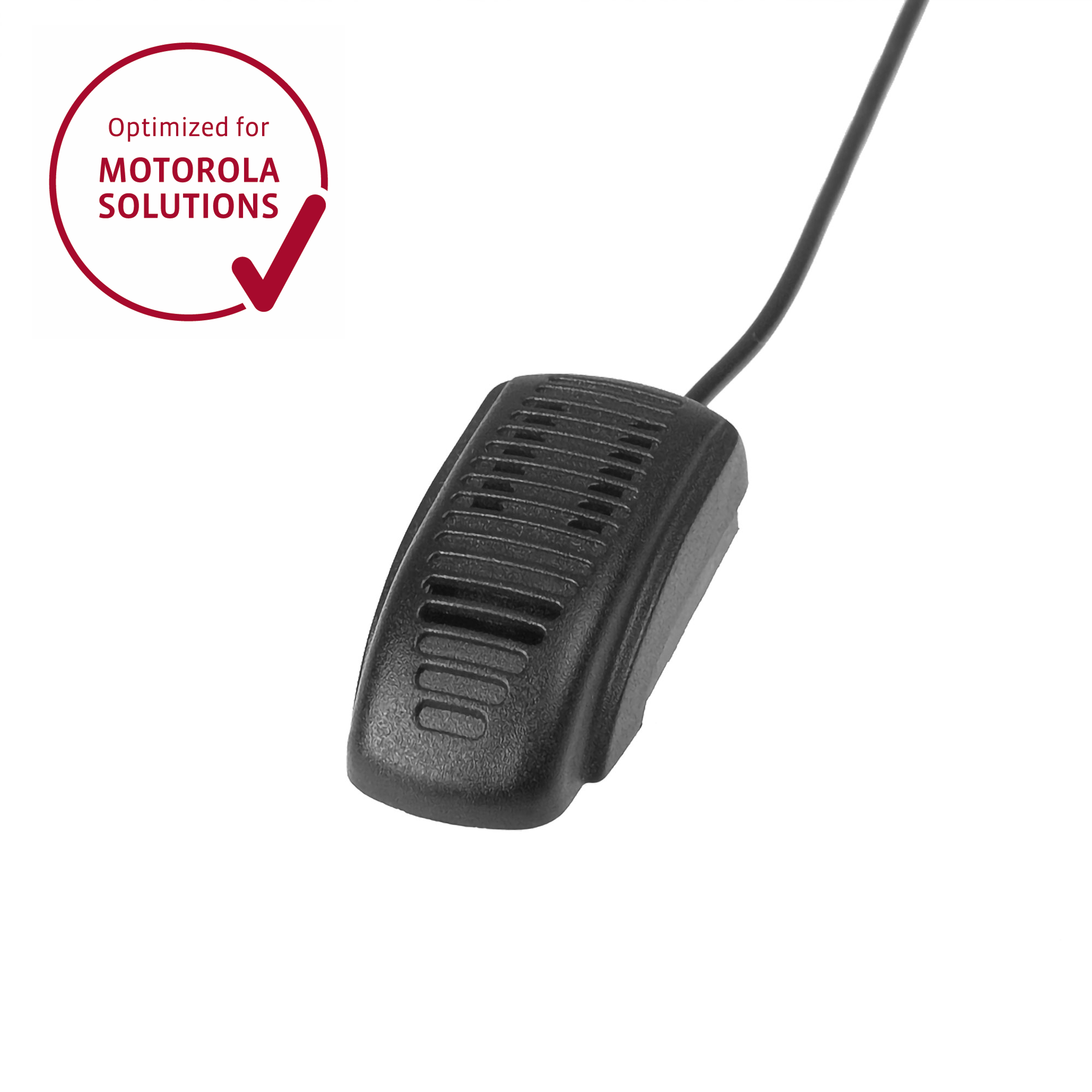 Black microphone for Motorola Solutions, connected with a cable.